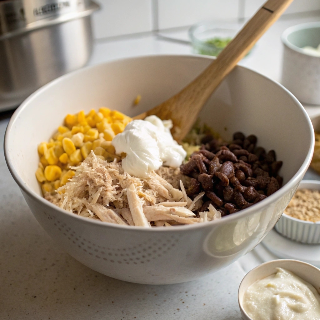 Chicken Taco Casserole with Rice: Easy Weeknight Favorite 7 Mixing chicken taco casserole with rice