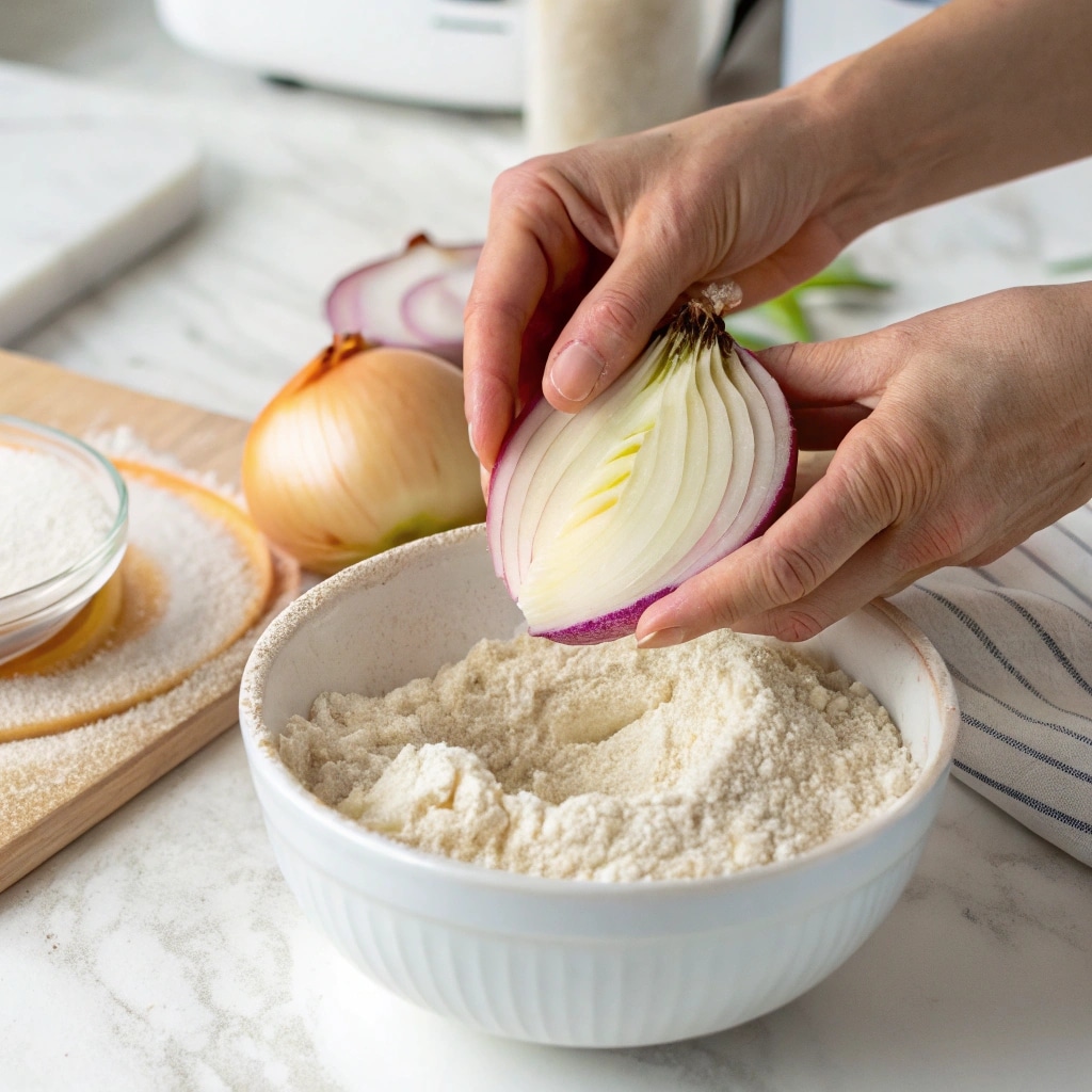 Air Fryer Onion Blossom Recipe That’s Crispy, Easy, and Totally Addictive 7 Coating the onion for air fryer onion blossom recipe