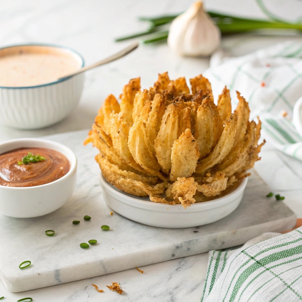 Air fryer onion blossom recipe with crispy golden petals