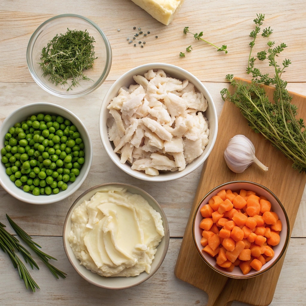 Chicken Shepherds Pie: Easy, Creamy, and Delicious 6 Ingredients for chicken shepherds pie laid out
