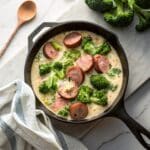 Creamy Kielbasa Broccoli Skillet – 1 Irresistible One-Pan Dinner You'll Make Again 5 Creamy kielbasa broccoli skillet in a rustic cast-iron pan