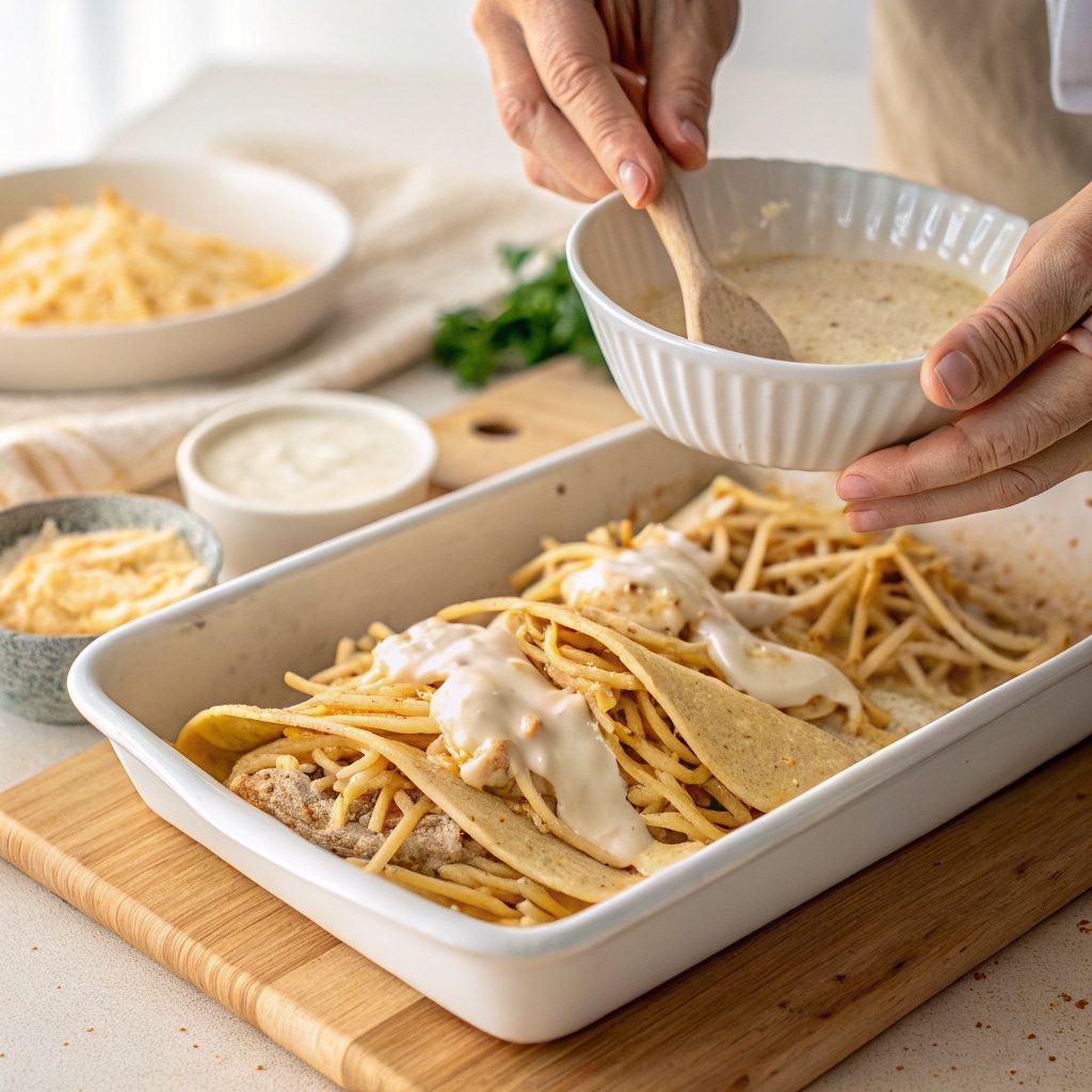 Chicken Enchilada Casserole with White Sauce: Creamy, Cheesy & Easy 7 layering chicken enchilada casserole with white sauce