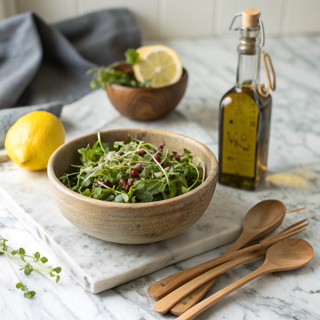 microgreens salad in rustic kitchen bowl