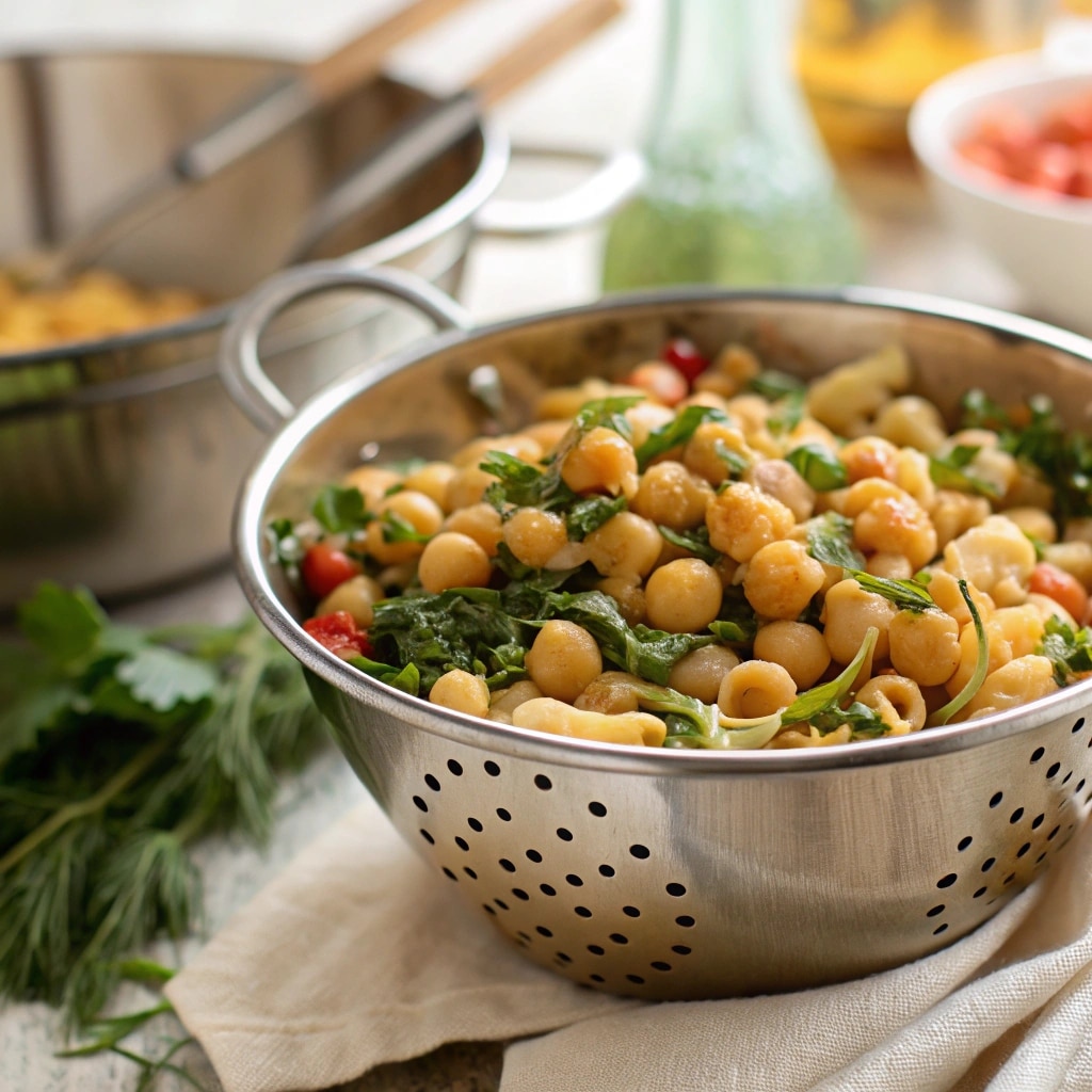 Protein Pasta Salad That’ll Keep You Full, Fueled & Craving More 7 Draining cooked chickpea pasta for salad