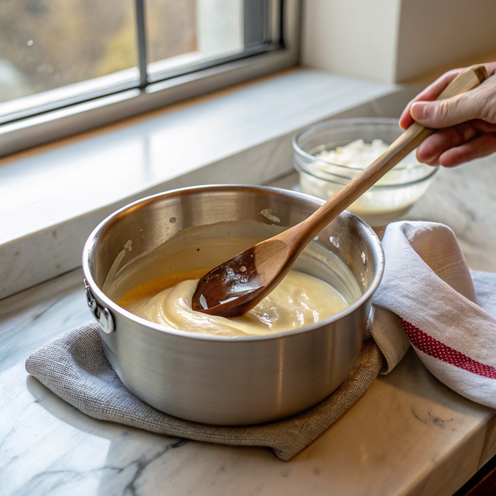 White Chocolate Raspberry Coffee Creamer: The Best Homemade Recipe for a Sweet Morning Boost 7 stirring white chocolate raspberry creamer in saucepan