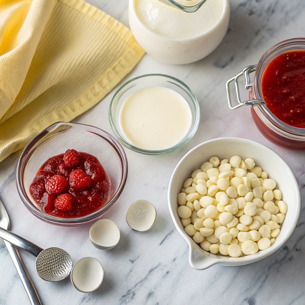 White Chocolate Raspberry Coffee Creamer: The Best Homemade Recipe for a Sweet Morning Boost 6 ingredients for white chocolate raspberry coffee creamer on wooden surface