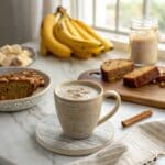Banana Bread Latte Recipe That Tastes Like Dessert in a Mug 6 Banana bread latte on rustic table