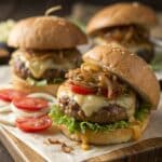 Burgers with French Onion Soup: Flavor-Packed Patties for Any Night 5 Burgers with French onion soup and melted cheese on toasted buns