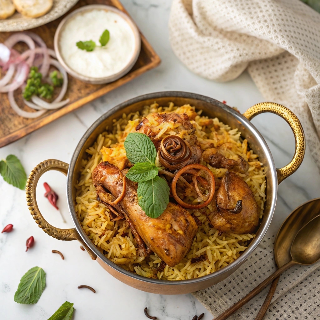 chicken biryani recipe in traditional brass pot