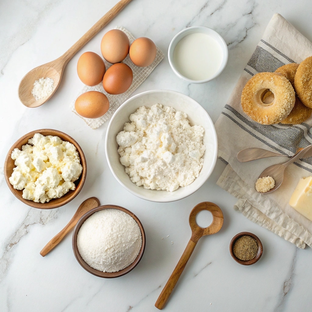 Cottage Cheese Bagels: Easy, High-Protein, No-Yeast Breakfast Win 5 cottage cheese bagels ingredients on marble counter