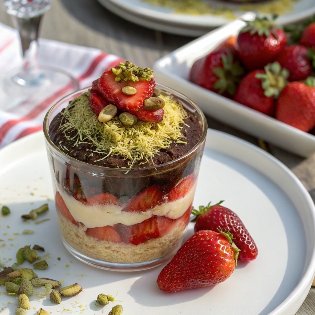 Dubai chocolate strawberry on gold tray