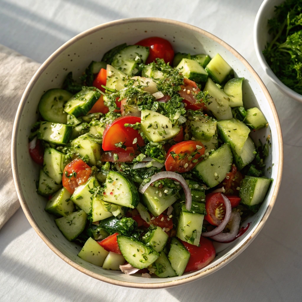 Mediterranean Cucumber Salad – The Ultimate Fresh & Flavorful Summer Side 13 Finished cucumber tomato salad Mediterranean-style