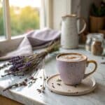 Lavender Latte Recipe for a Cozy, Aromatic Start to Your Day 5 Lavender latte recipe in a cozy rustic kitchen setting
