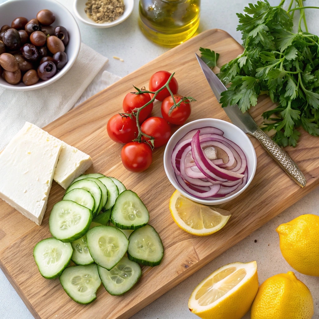 Mediterranean Cucumber Salad – The Ultimate Fresh & Flavorful Summer Side 9 Ingredients for Mediterranean cucumber tomato salad