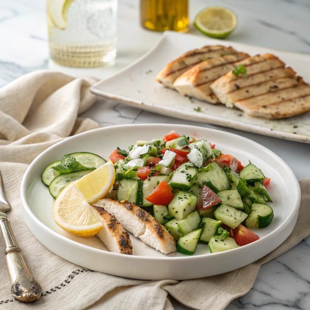 Mediterranean Cucumber Salad – The Ultimate Fresh & Flavorful Summer Side 14 Mediterranean cucumber salad served with grilled chicken