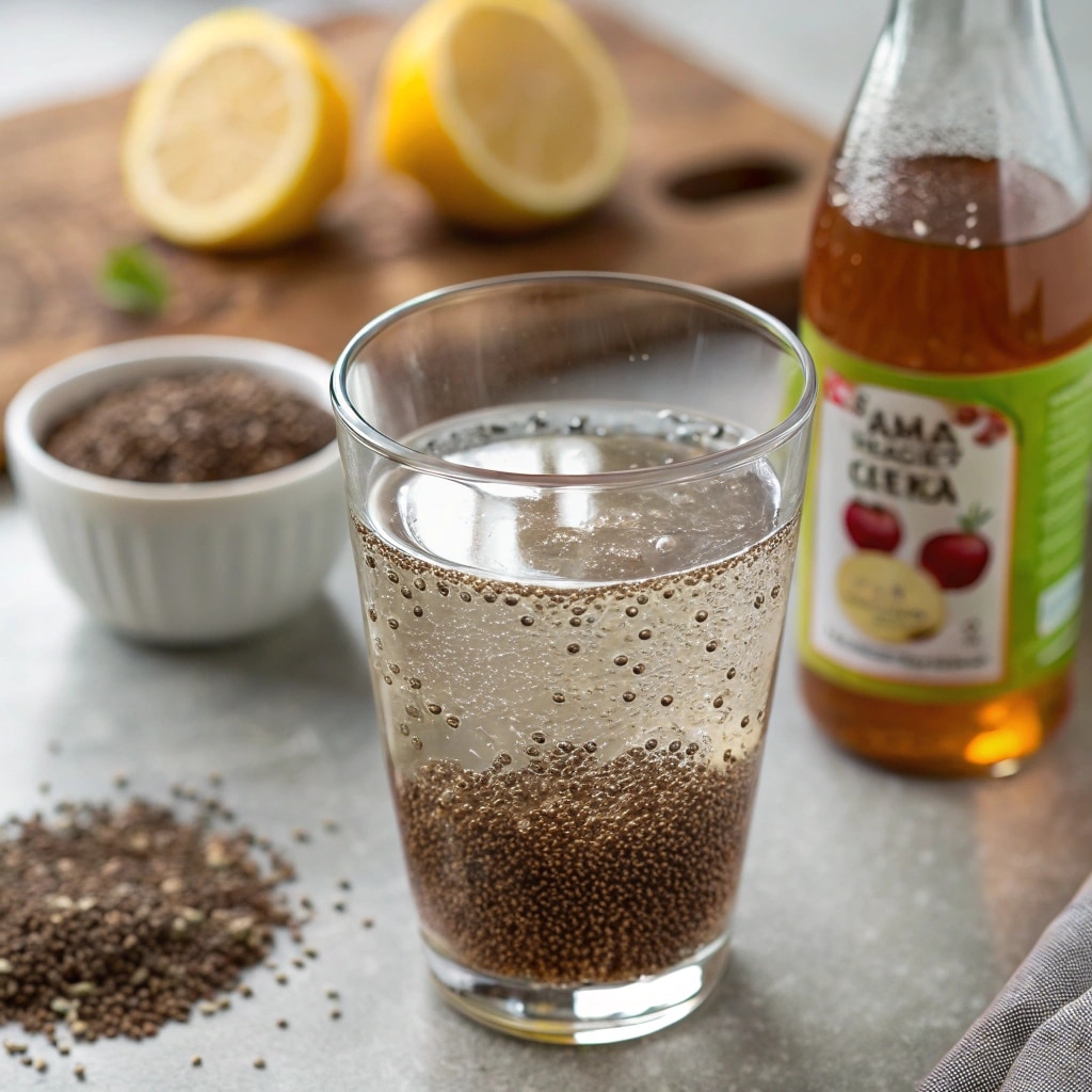 Natural Ozempic Drink Recipe for Craving Control and Weight Support 7 Chia seeds soaking in natural ozempic drink prep
