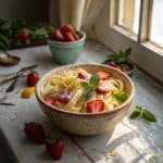 Pasta Strawberry Recipe That Will Change How You See Fruit in Pasta 6 Creamy pasta strawberry in a rustic bowl