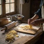 Sourdough Pasta Noodles: A Homemade Favorite with a Tangy Twist 5 Fresh sourdough pasta noodles on a wooden kitchen table