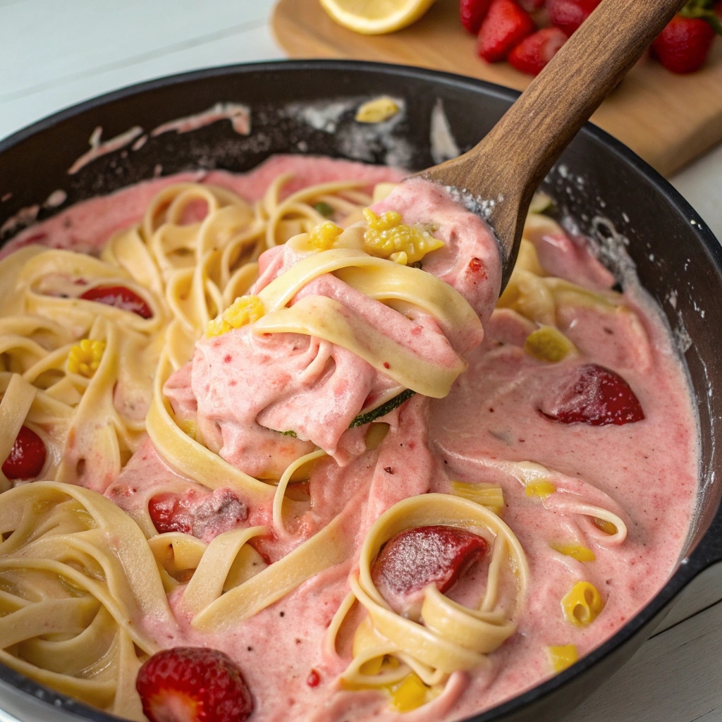 Pasta Strawberry Recipe That Will Change How You See Fruit in Pasta 9 Pasta tossed in strawberry cream sauce