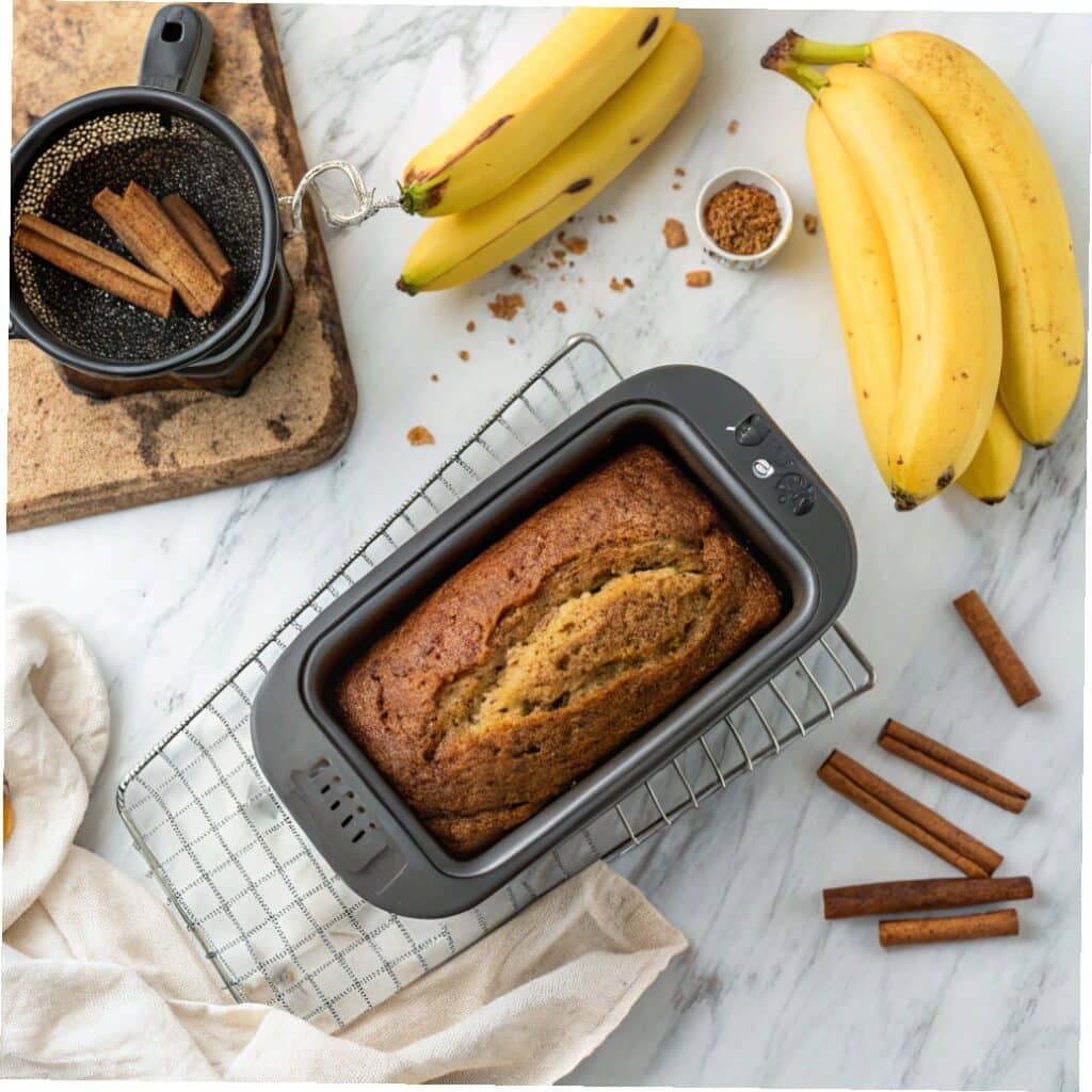 Air fryer banana bread healthy recipe overhead shot