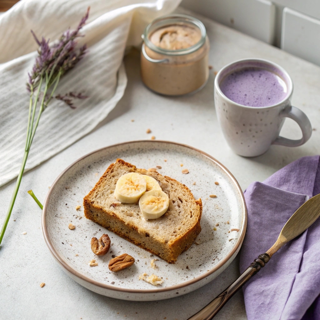 Air Fryer Banana Bread Healthy Recipe You’ll Make on Repeat 8 Healthy banana bread air fryer served with latte