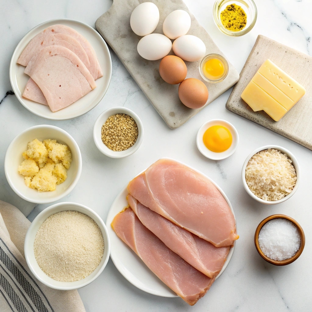 Chicken Cordon Bleu Recipe: Crispy, Cheesy, and Irresistible 7 Ingredients for chicken cordon bleu recipe on rustic table