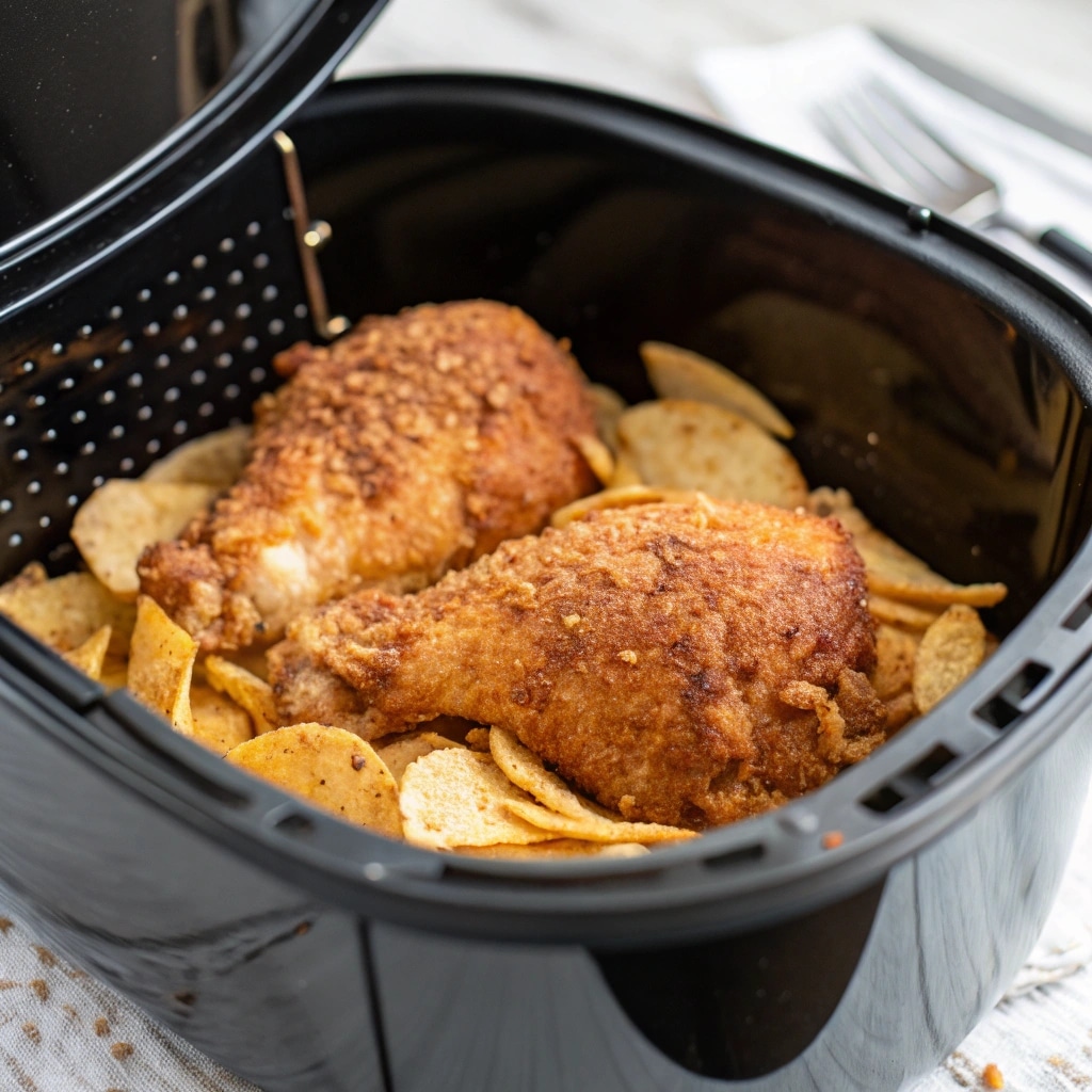 Potato Chip Crusted Chicken Air Fryer Recipe: Crispy, Easy & Irresistible 9 potato chip crusted chicken in air fryer basket