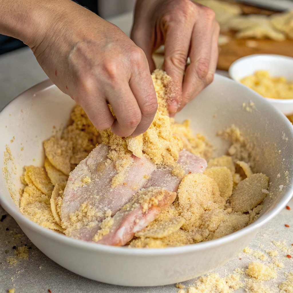 Potato Chip Crusted Chicken Air Fryer Recipe: Crispy, Easy & Irresistible 8 pressing chicken into crushed potato chips