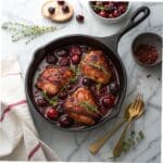 Sticky Cherry Chicken Thighs That Steal the Show 6 Sticky Cherry Chicken Thighs in skillet