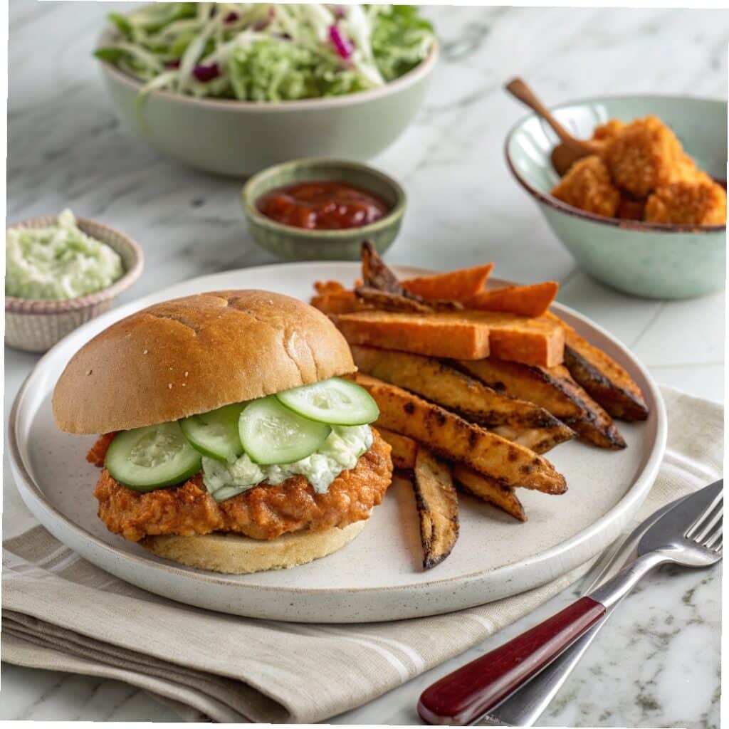 Chick Fil A spicy chicken sandwich on bun with pickles