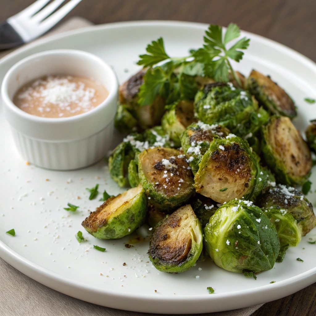 Crispy air fryer brussel sprouts served hot