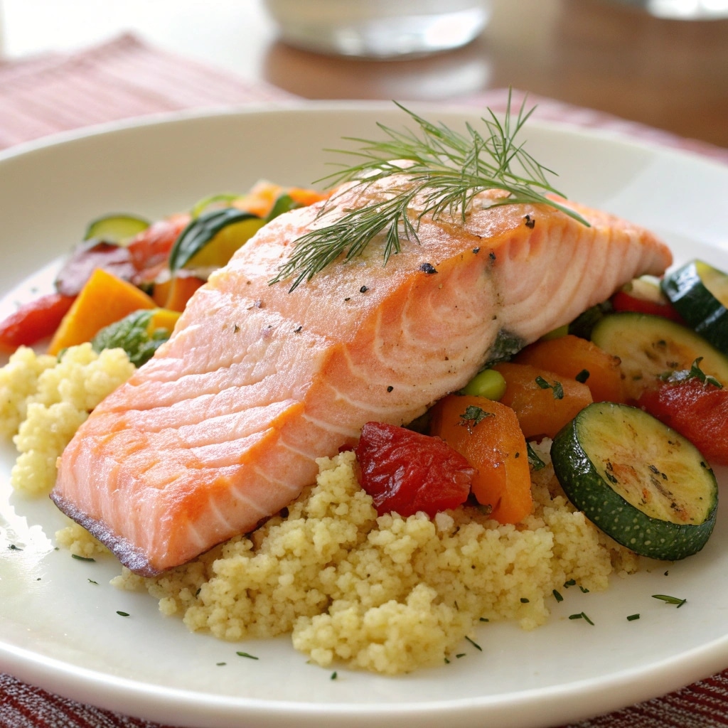 plated air fryer salmon from frozen with side dishes
