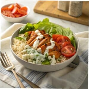 Buffalo chicken bowl with toppings