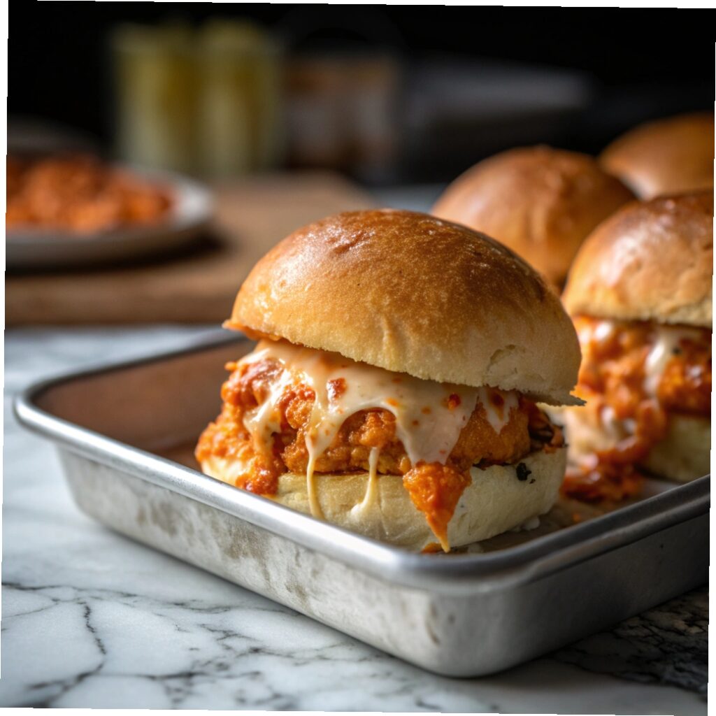 Home 5 buffalo chicken sliders on tray