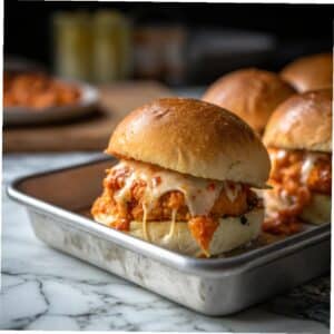 buffalo chicken sliders on tray