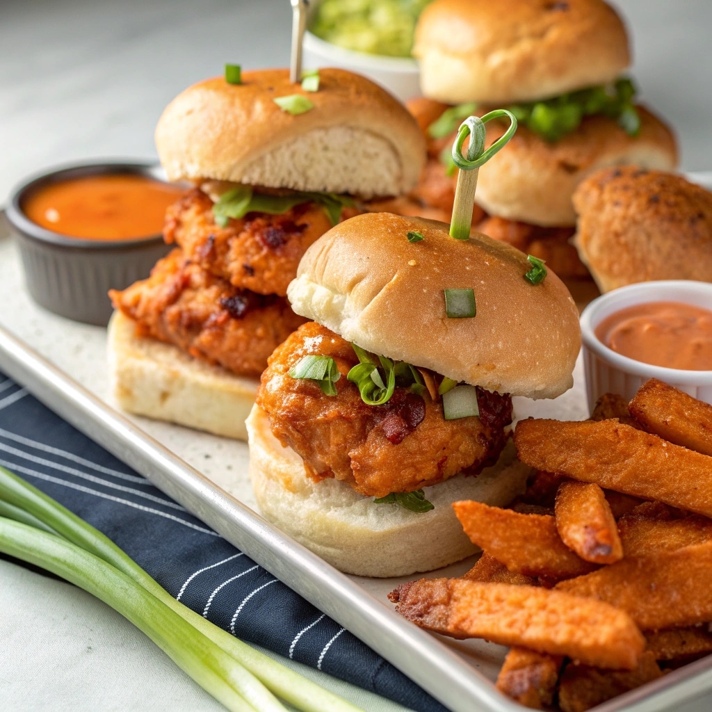 Buffalo Chicken Slider Recipe That Packs a Bold Kick in Every Bite 8 served buffalo chicken sliders platter