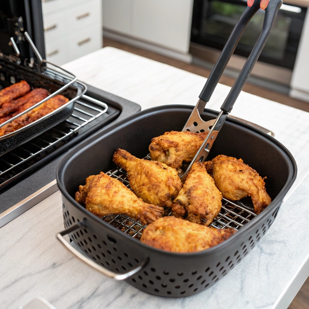 Chicken Legs in Air Fryer: Crispy, Juicy & Easy Every Time 7 Chicken legs cooking in air fryer basket