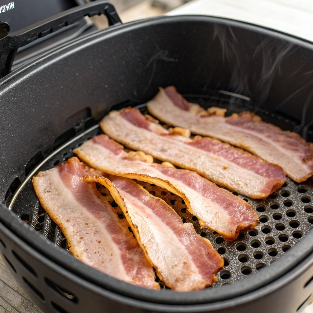 Turkey Bacon in Air Fryer: Crispy, Quick, and Mess-Free Every Time 7 Air fryer turkey bacon mid-cooking stage