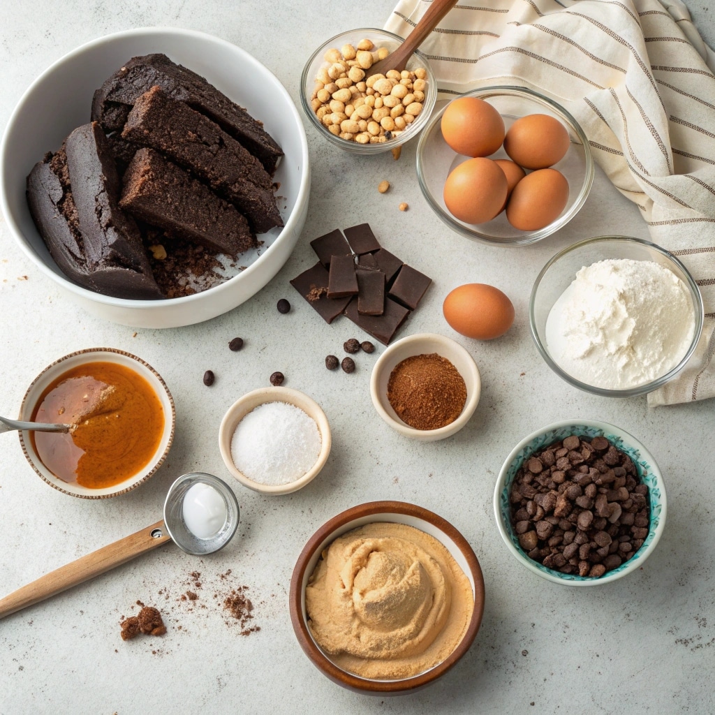 Chocolate peanut butter cake ingredients laid out