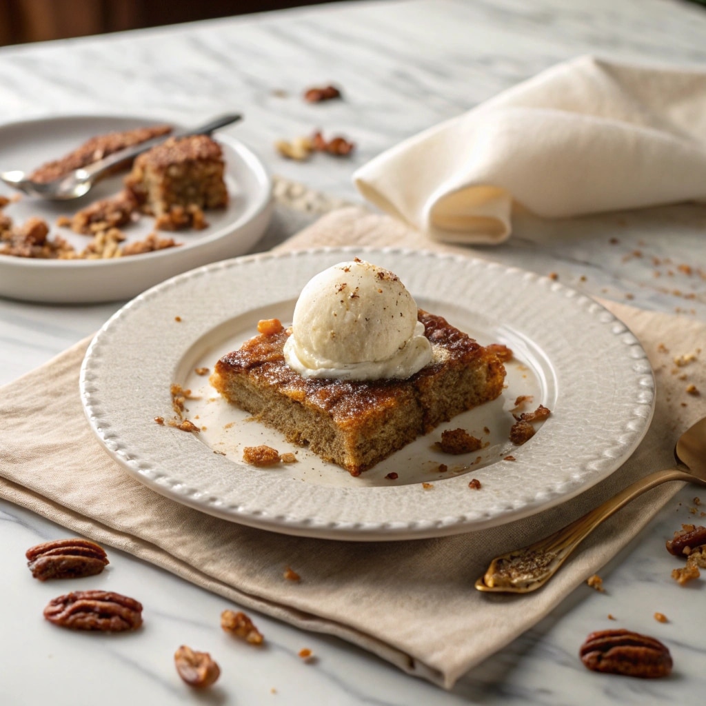 Served slice of Sweet Alabama Pecanbread with ice cream